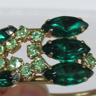 Vintage Green  Rhinestone Cuff Bracelet, Goldtone