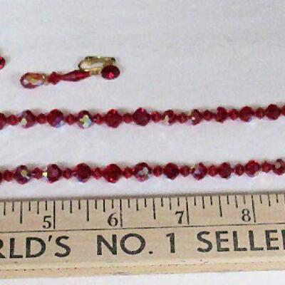 Beautiful Red Rhinestone Earrings and Necklace