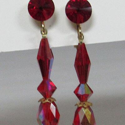 Beautiful Red Rhinestone Earrings and Necklace