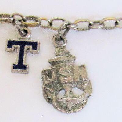 Vintage Sterling Silver USN Great Lakes Charm Bracelet, Missing the K Charm
