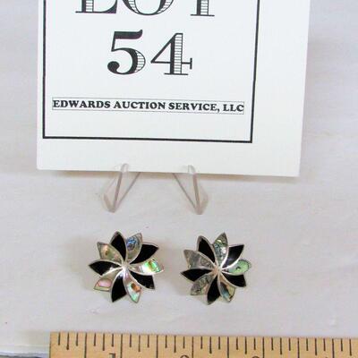 Vintage Sterling and Abalone Floral Earrings, Mexico