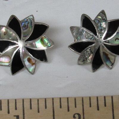 Vintage Sterling and Abalone Floral Earrings, Mexico
