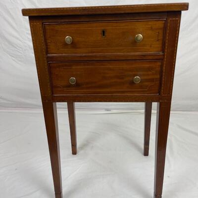 101 Antique Potthast Bros. Mahogany Two Drawer Stand w/ Inlay