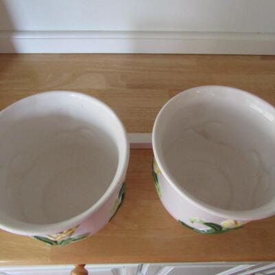 Pair of Glazed Ceramic Planters- Tulips