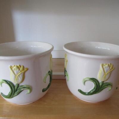 Pair of Glazed Ceramic Planters- Tulips
