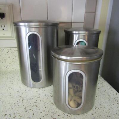Three Stainless Steel Canisters