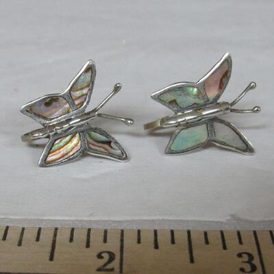 Vintage Sterling and Shell Butterfly Earrings, Mexico