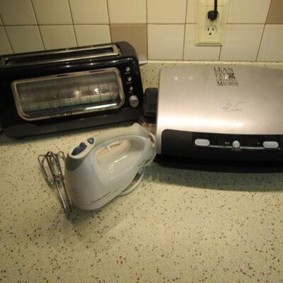 Collection of Small Appliances:  George Foreman Grill, Hand Mixer,  and Toaster