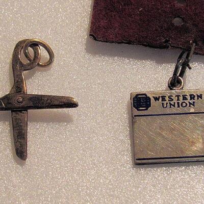 Miniature Sterling Western Union Telegram Charm, and Scissors Charm