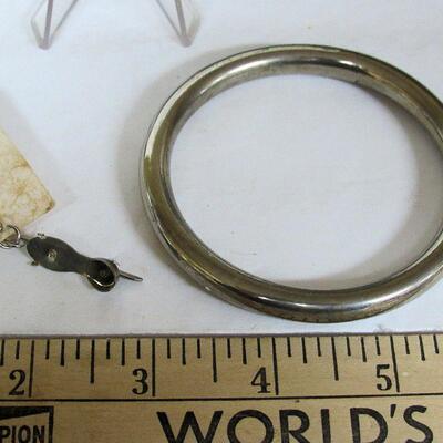 Vintage Sterling Ice Skate Charm and Silver Bangle, Read Description