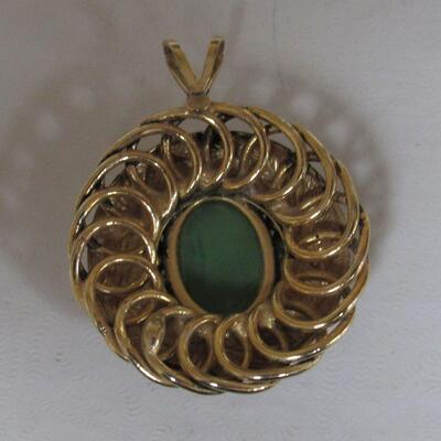 Vintage Mason's Tie Pin, Green Stone on Goldtone Pendant