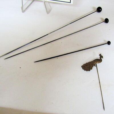 Lot of Vintage Mourning Hat Pins and Peacock Stick Pin