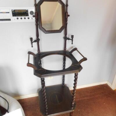 Antique Solid Wood Washstand with Mirror