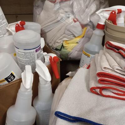 SPRAY BOTTLES-MICROFIBER CLOTHS'-STEP STOOLS