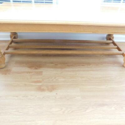 Solid Wood Oak Coffee Table with Slat Wood Stretcher Shelf