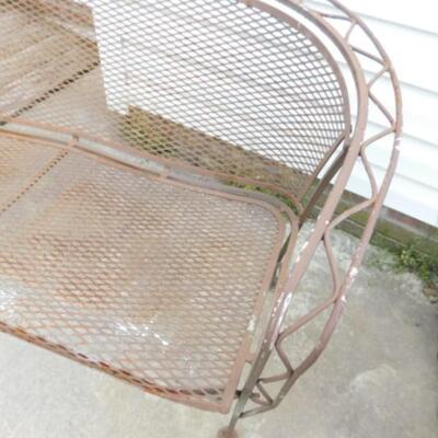 Vintage Wrought Metal and Mesh Outdoor Patio Bench