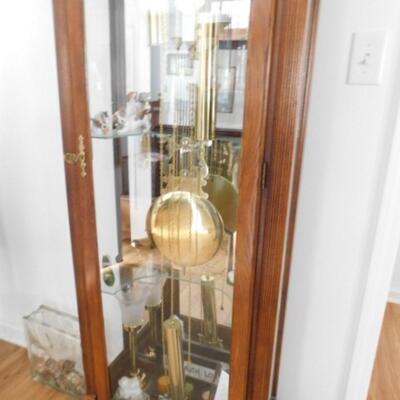 Ridgeway Grandfather Clock with Brass Pendulum and Weights Wood Cabinet with Glass Display Shelves