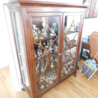 Solid Wood Display Curio Cabinet with Geometric Fretting (No Contents)