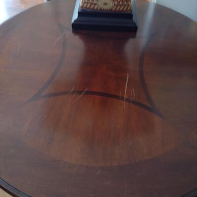 Wood Finish Contemporary Lamp Table with Inlay Design Choice B