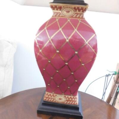 Pair of Ceramic Vase Post Lamps with Shades