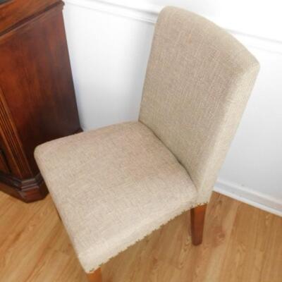 Straight Back Chair with Upholstered Seat and Back with Brass Tack Accents
