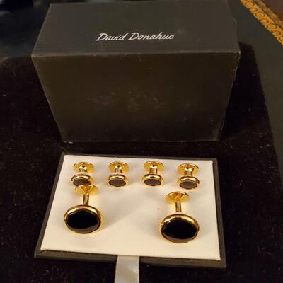 David Donahue Onyx and Brass Wedding Stud Set