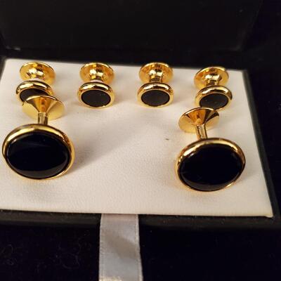 David Donahue Onyx and Brass Wedding Stud Set