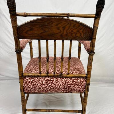 113 Antique Upholstered Bamboo Arm Chair