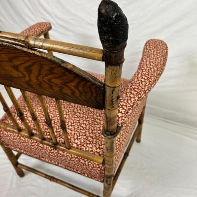 113 Antique Upholstered Bamboo Arm Chair