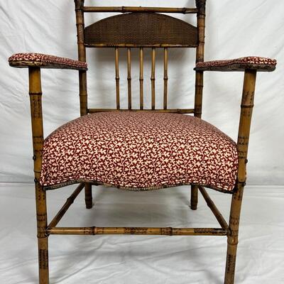 113 Antique Upholstered Bamboo Arm Chair