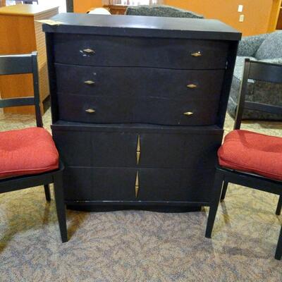 LOT 3C  WOODEN CHEST OF DRAWERS AND TWO CHAIRS