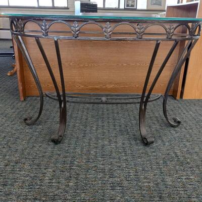 LOT 1W WROUGHT-IRON  GLASS TOP SOFA TABLE