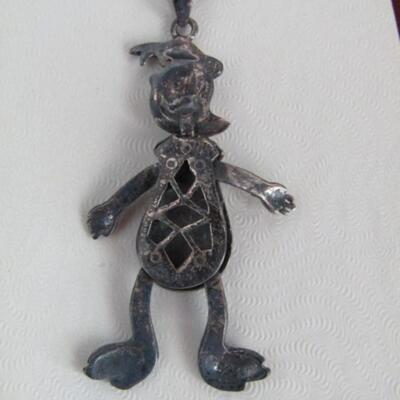 Sterling Silver Donald Duck Articulated Slide Pendant on Chain Necklace