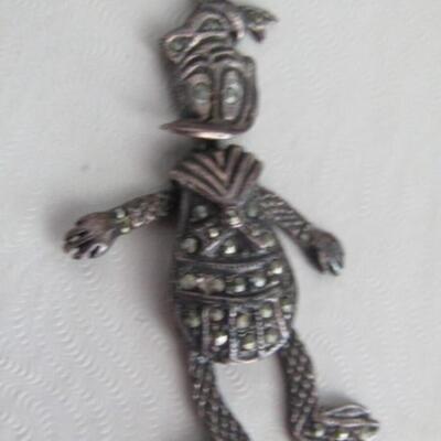 Sterling Silver Donald Duck Articulated Slide Pendant on Chain Necklace