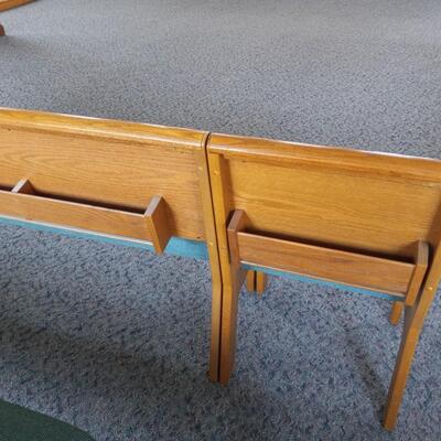 LOT 32W FOUR WOODEN PEW CHAIRS