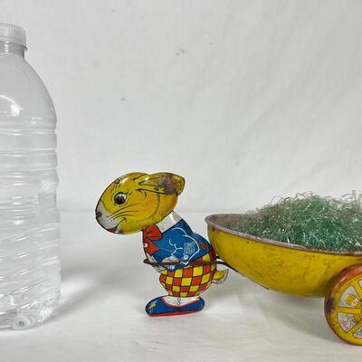 132 Vintage Tin Lithographed Toy Bunny Pulling Egg cart
