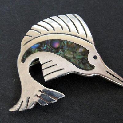 Vintage Sterling and Abalone Shell Sailfish Pin, Mexico