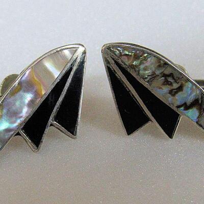 Vintage Sterling and Abalone Shell Musical Notes Earrings, Mexico