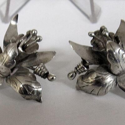 Nice Sterling Orchid Clip Back Earrings