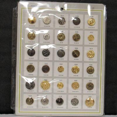 Salesman's Sample Buttons Card, 30 Metal Buttons, Fancies