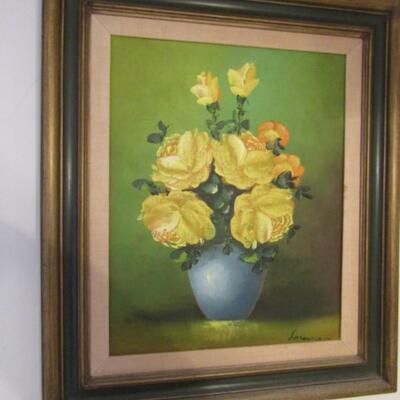 Framed Wall Art- Yellow Floral- Signed by Artist- Appears to be Original on Canvas
