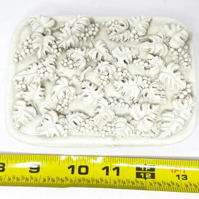 SMALL STONEWARE LIDDED BOX W/ GRAPEVINES