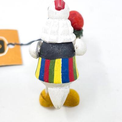 MINI POLISH FOLK ART WOODEN CHICKEN W/ WHEELBARROW