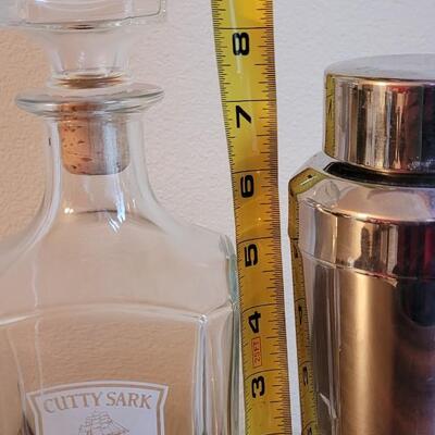 Lot 24: Vintage Cutty Sark Glass Decanter and Italian Stainless Shaker