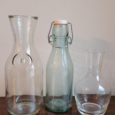 Lot 27: Glass Wine Decanters and Swing Top Bottle