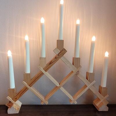 Lot 40: Wood Candle Table Lamp Made in Sweden
