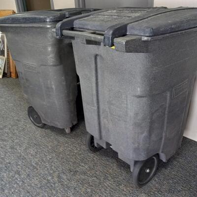 TWO LARGE LOCKING TOTE TRASH CONTAINERS