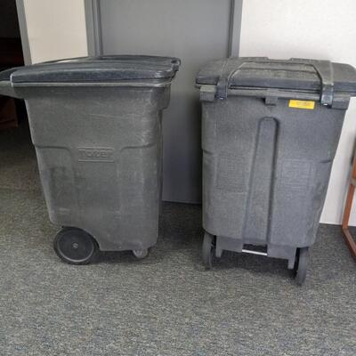 TWO LARGE LOCKING TOTE TRASH CONTAINERS