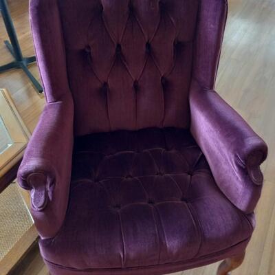 LOT 103T  ARM CHAIR AND GLASS TOP SIDE TABLE