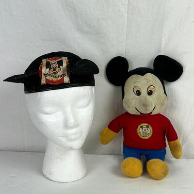 160  Disney's Vintage Mickey Mouse Stuffed Figure & Mickey Mouse Musketeer Hat